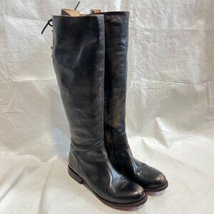 Bed Stu Manchester Riding boots black rustic leather 9.5 knee high lace up zip